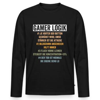 Gamer Logik Gaming Zocken - Männer Premium Bio Langarmshirt - Schwarz - Vorne - Nico (187cm)