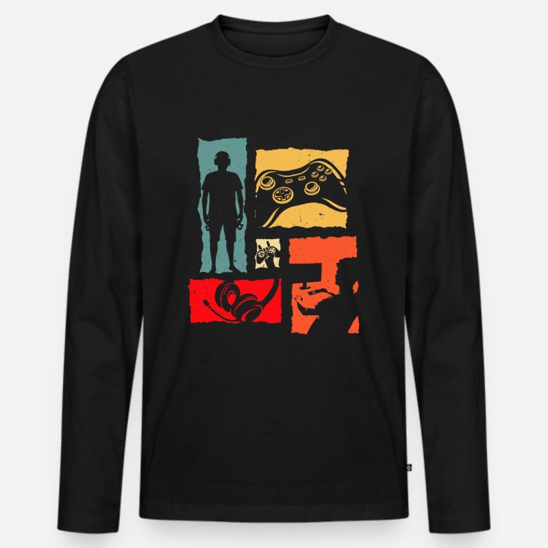 Dart Retro - Männer Premium Bio Langarmshirt - Schwarz
