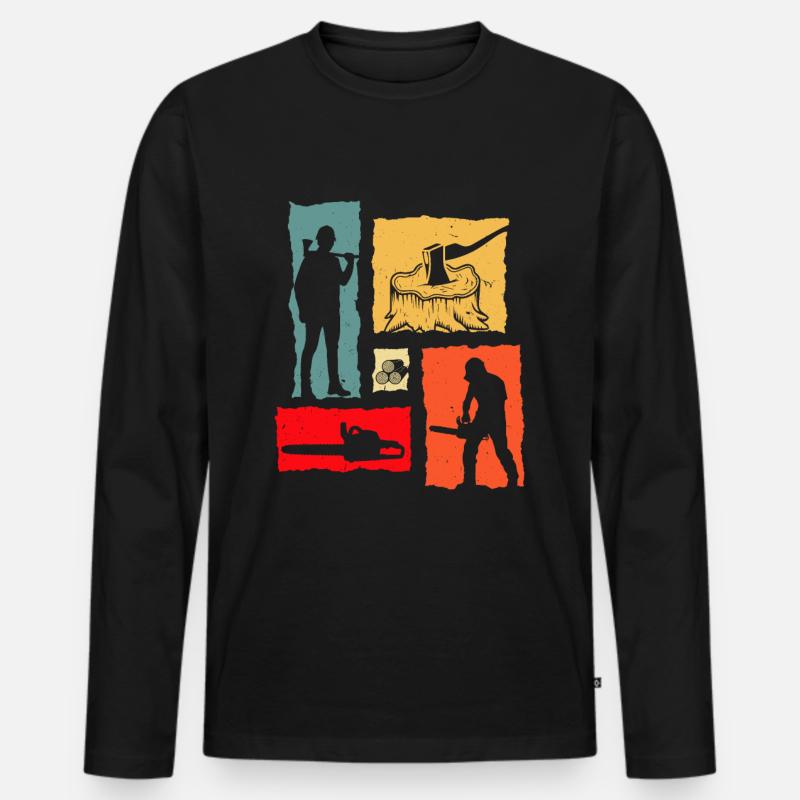 Lumberjack Retro - Männer Premium Bio Langarmshirt - Schwarz