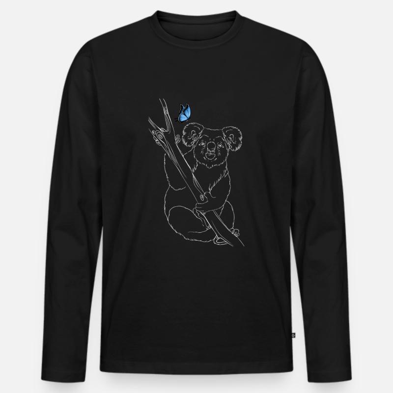 Koala mit Schmetterling - Männer Premium Bio Langarmshirt - Schwarz