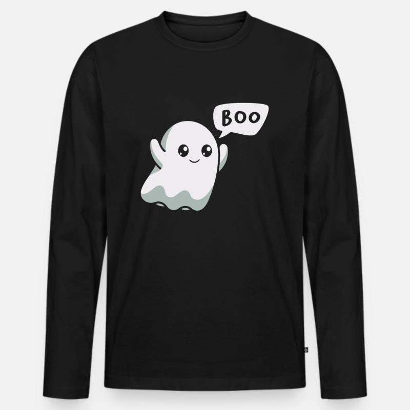 Boo Gespenst Halloween - Männer Premium Bio Langarmshirt - Schwarz
