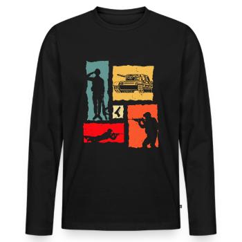 Retro Tank Soldier - Männer Premium Bio Langarmshirt - Schwarz - Vorne - Nico (187cm)