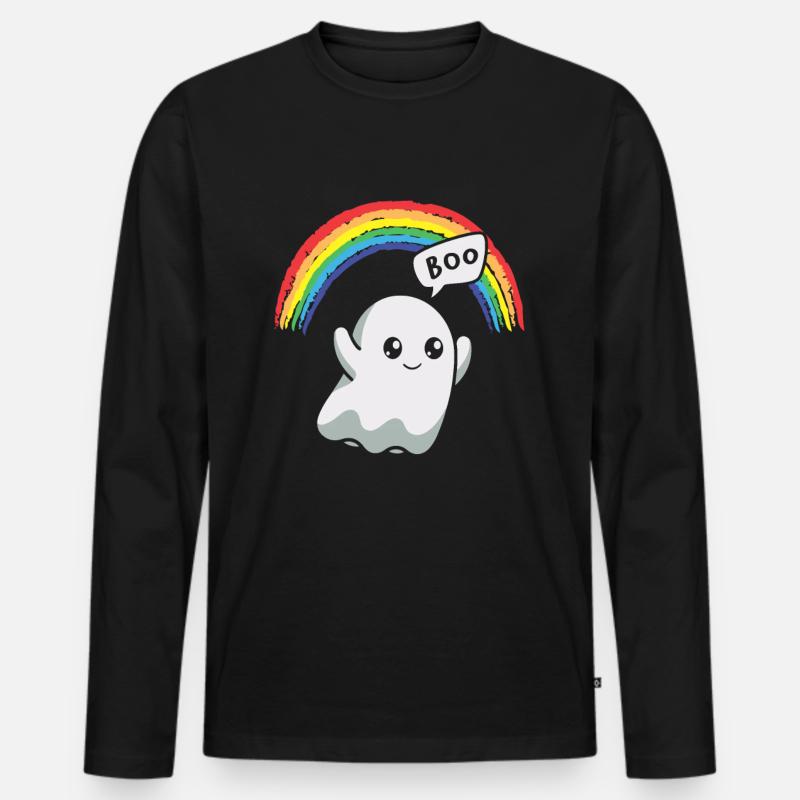Boo Gespenst Regenbogen Halloween - Männer Premium Bio Langarmshirt - Schwarz