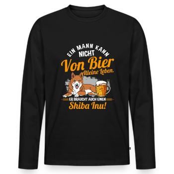 Ein Mann Kann Nicht Von Bier Alleine Leben Hund - Männer Premium Bio Langarmshirt - Schwarz - Vorne - Nico (187cm)