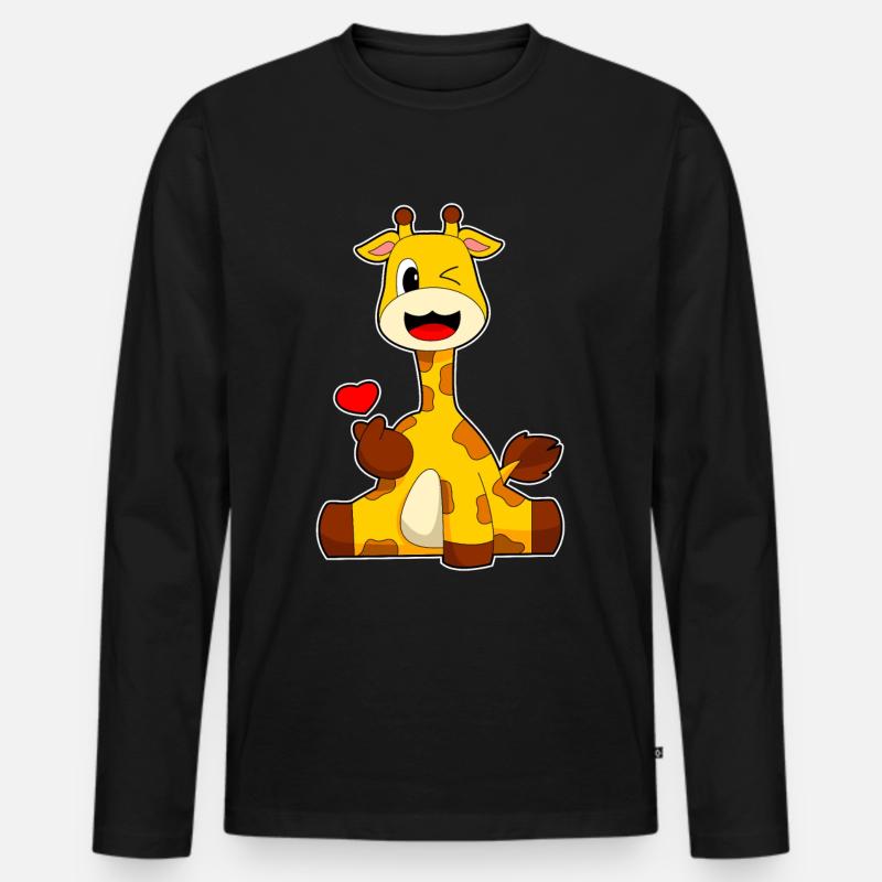 Giraffe Herz - Männer Premium Bio Langarmshirt - Schwarz