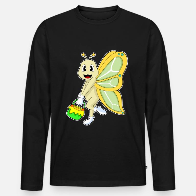 Schmetterling Honig - Männer Premium Bio Langarmshirt - Schwarz