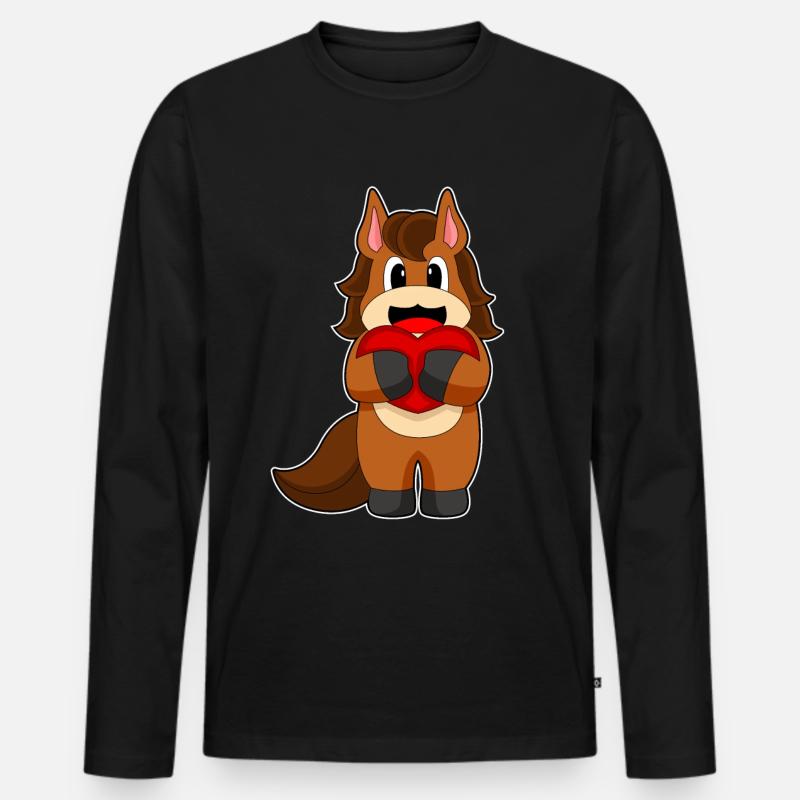 Pferd Herz - Männer Premium Bio Langarmshirt - Schwarz