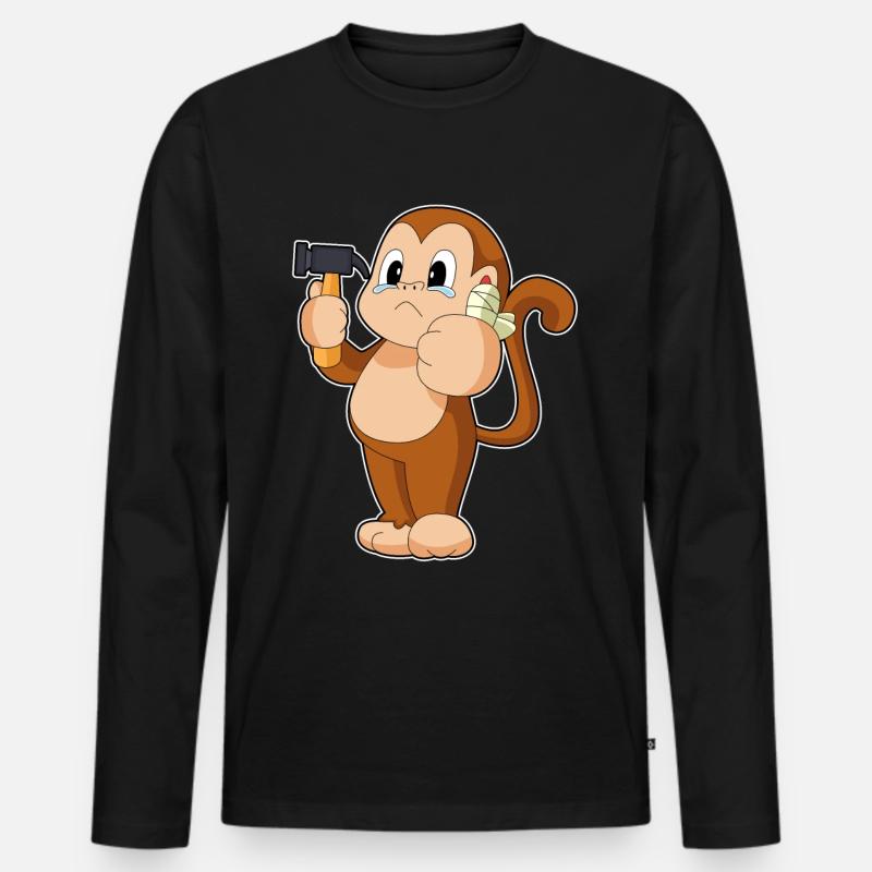 Affe Handwerker Hammer - Männer Premium Bio Langarmshirt - Schwarz