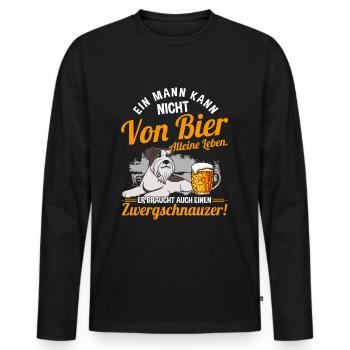 Ein Mann Kann Nicht Von Bier Alleine Leben Hund - Männer Premium Bio Langarmshirt - Schwarz - Vorne - Nico (187cm)