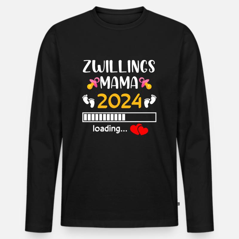 Zwillingsmama 2024 Mama Loading - Männer Premium Bio Langarmshirt - Schwarz