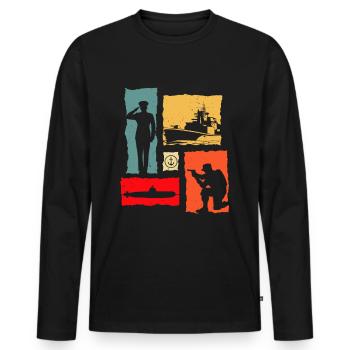 Soldat Retro - Männer Premium Bio Langarmshirt - Schwarz - Vorne - Nico (187cm)