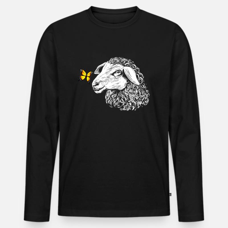 Schaf mit Schmetterling - Männer Premium Bio Langarmshirt - Schwarz