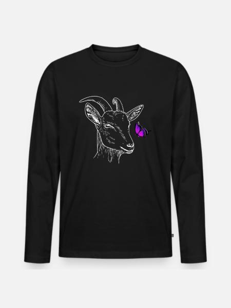 Ziege mit Schmetterling - Männer Premium Bio Langarmshirt - Schwarz