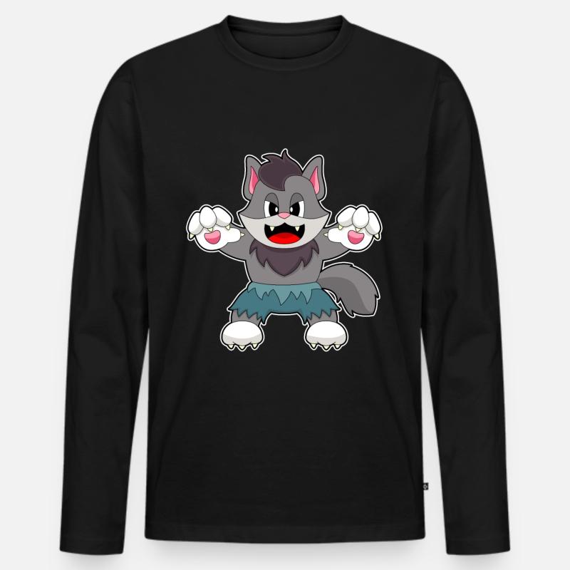 Katze Halloween - Männer Premium Bio Langarmshirt - Schwarz
