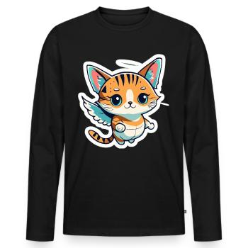 Guardian Angel Cat Spirituality Angel Gift - Men's Premium Organic Long Sleeve Shirt - black - Front - Nico (187cm)