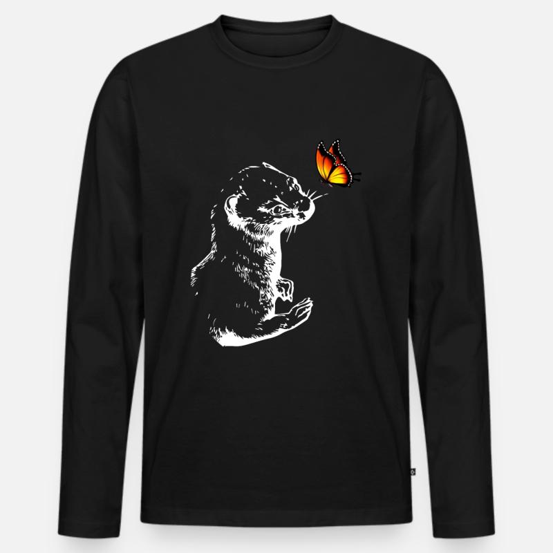 Wiesel mit Schmetterling - Männer Premium Bio Langarmshirt - Schwarz