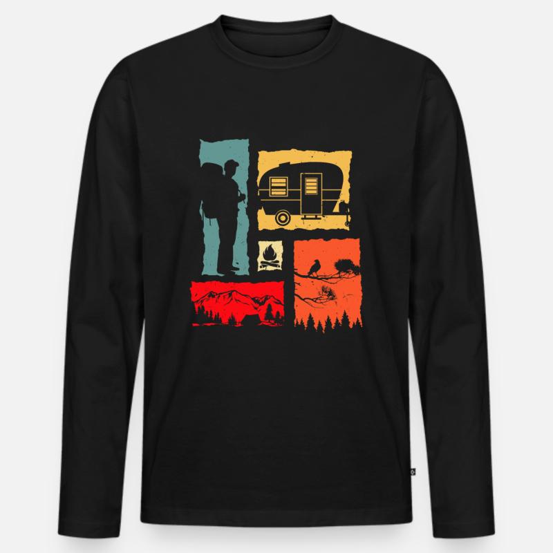 Camper Retro - Männer Premium Bio Langarmshirt - Schwarz