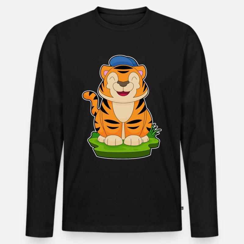 Tiger Cap - Männer Premium Bio Langarmshirt - Schwarz