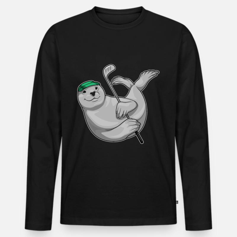 Seehund Golf Golfschläger - Männer Premium Bio Langarmshirt - Schwarz