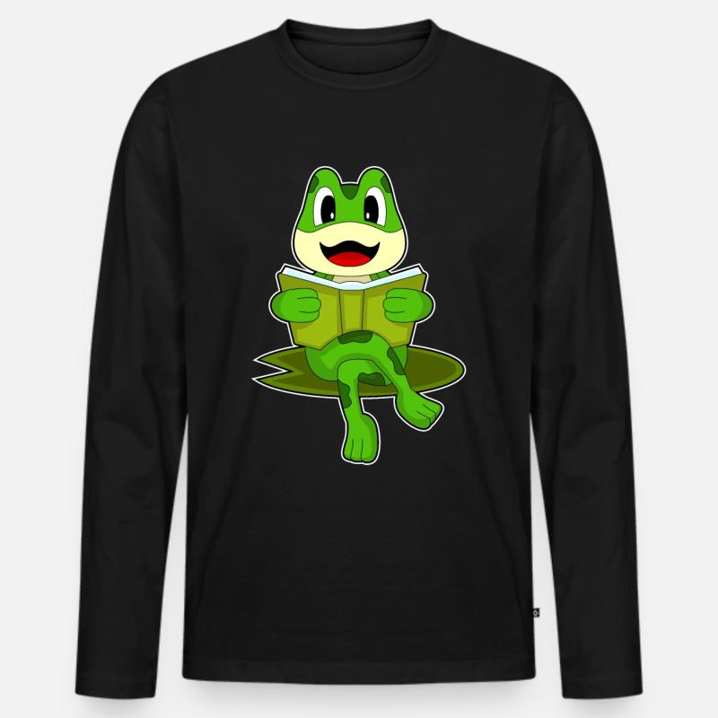 Frosch Nerd Buch - Männer Premium Bio Langarmshirt - Schwarz