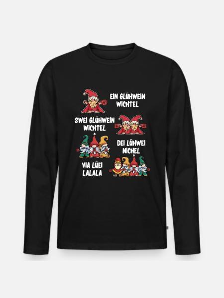 Glühwein Wichtel - Männer Premium Bio Langarmshirt - Schwarz