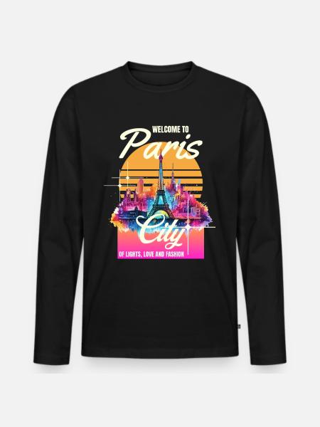 Paris Eiffelturm Frankreich Stadt Skyline Kunst - Männer Premium Bio Langarmshirt - Schwarz