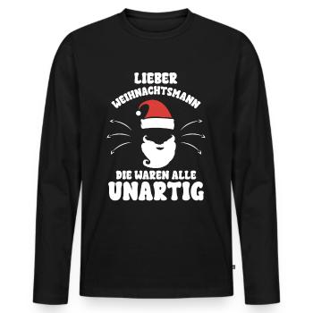 Lieber Weihnachtsmann die waren alle Unartig - Männer Premium Bio Langarmshirt - Schwarz - Vorne - Nico (187cm)