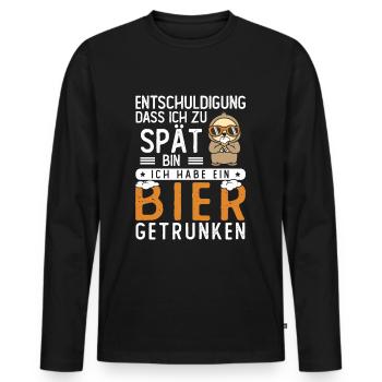 Entschuldigung dass ich zu spät bin Bier getrunken - Männer Premium Bio Langarmshirt - Schwarz - Vorne - Nico (187cm)