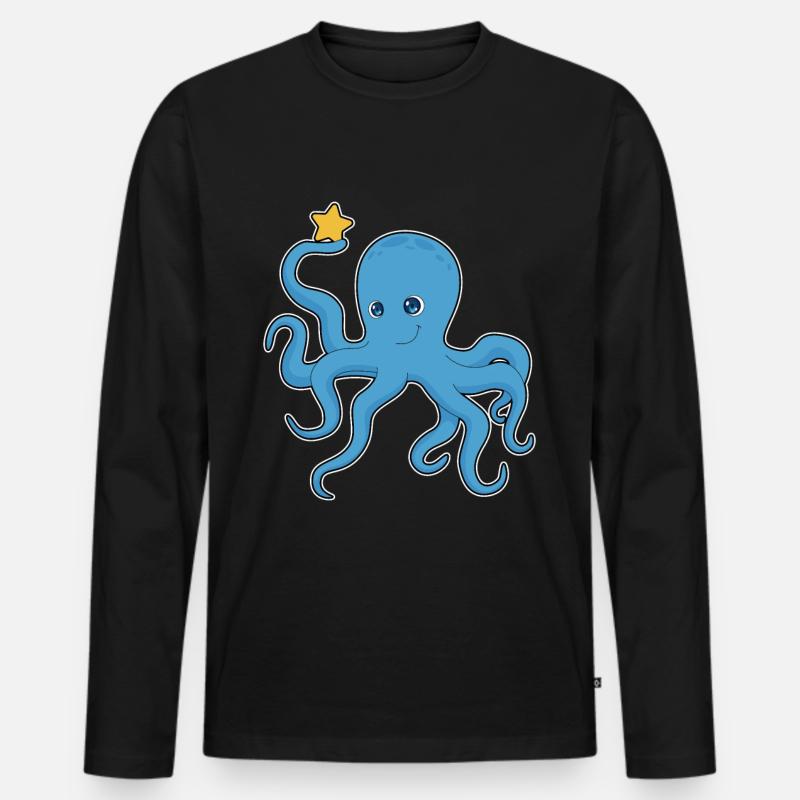 Krake Stern - Männer Premium Bio Langarmshirt - Schwarz