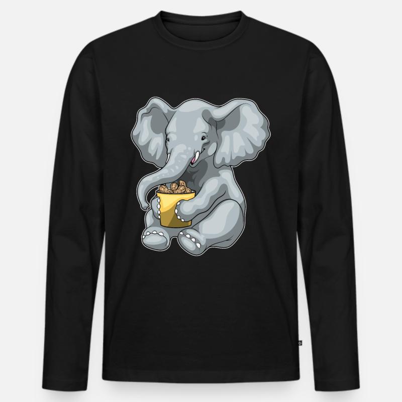 Elefant Erdnüsse - Männer Premium Bio Langarmshirt - Schwarz