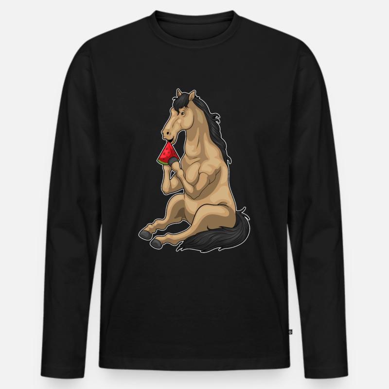 Pferd Wassermelone Frucht - Männer Premium Bio Langarmshirt - Schwarz
