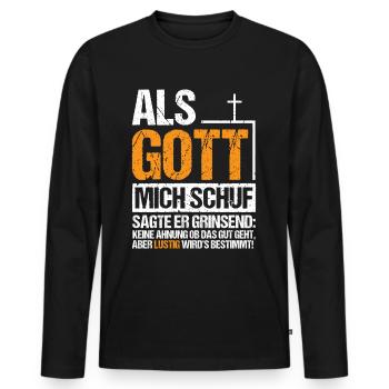 Als Gott mich Schuf Grinsend - Männer Premium Bio Langarmshirt - Schwarz - Vorne - Nico (187cm)