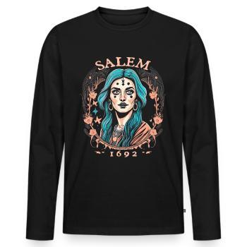 Salem 1692 - Men's Premium Organic Long Sleeve Shirt - black - Front - Nico (187cm)