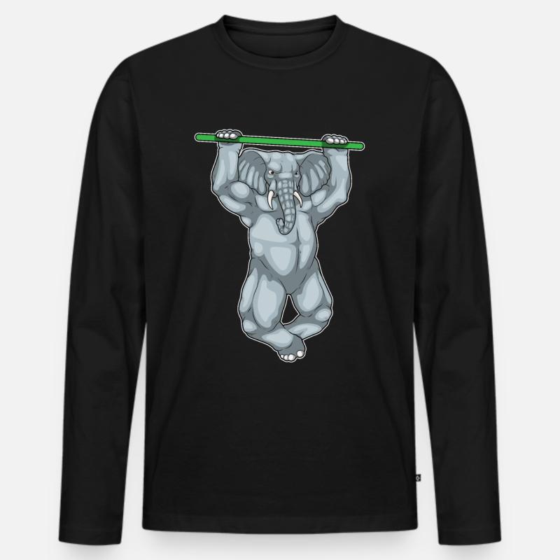 Elephant Bodybuilder Pull-Ups Musculation - T-shirt manches longues Premium bio Homme - noir