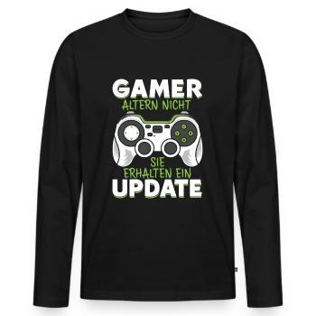 GAMER altern nicht sie erhalten ein UPDATE - Männer Premium Bio Langarmshirt - Schwarz - Vorne - Nico (187cm)