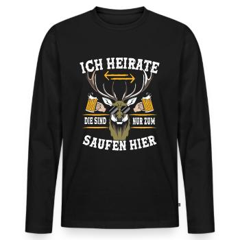 Je vais me marier, ils sont juste là pour boire, cerfs - T-shirt manches longues Premium bio Homme - noir - Devant - Nico (187cm)