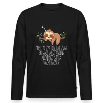 Motivation Started Weak Sloth - Men's Premium Organic Long Sleeve Shirt - black - Front - Nico (187cm)