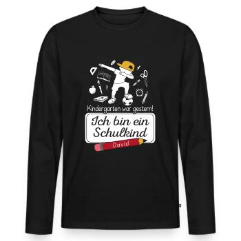 Je suis un écolier David - T-shirt manches longues Premium bio Homme - noir - Devant - Nico (187cm)
