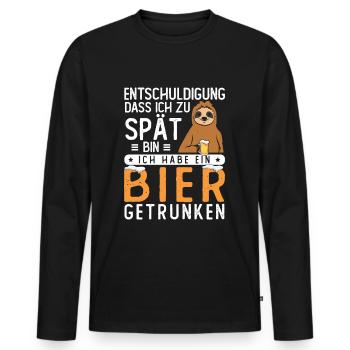 Entschuldigung dass ich zu spät bin Bier getrunken - Männer Premium Bio Langarmshirt - Schwarz - Vorne - Nico (187cm)