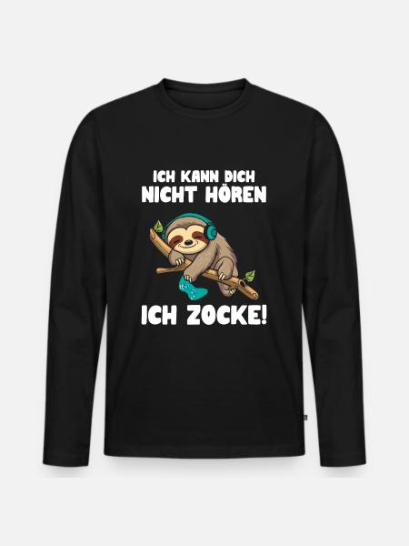 Ich kann dich nicht hören ich zocke - Männer Premium Bio Langarmshirt - Schwarz