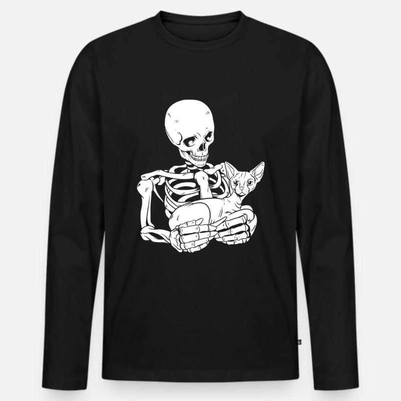 Skeleton Holding Cat - Männer Premium Bio Langarmshirt - Schwarz