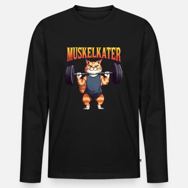 Katze Muskelkater - Männer Premium Bio Langarmshirt - Schwarz