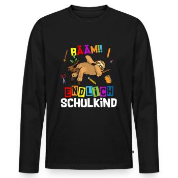 Bääm enfin écolier à l’école des paresseux - T-shirt manches longues Premium bio Homme - noir - Devant - Nico (187cm)