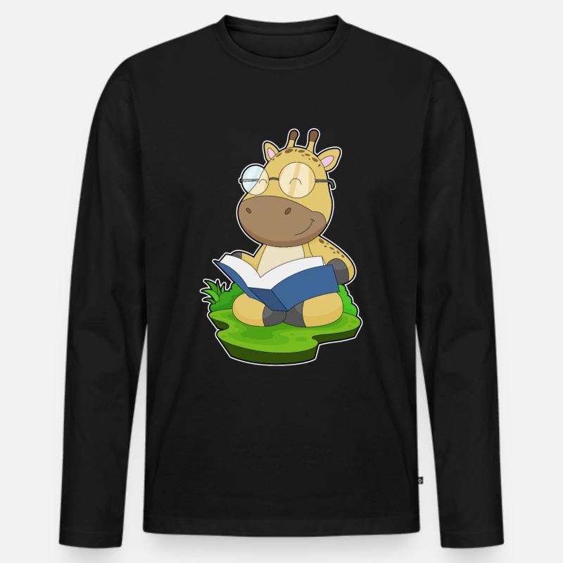 Giraffe Nerd Buch - Männer Premium Bio Langarmshirt - Schwarz