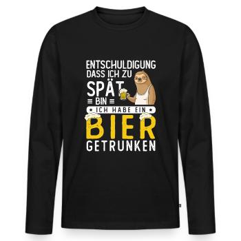 Entschuldigung dass ich zu spät bin Bier getrunken - Männer Premium Bio Langarmshirt - Schwarz - Vorne - Nico (187cm)