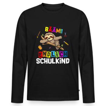 Bääm enfin l’inscription à l’école de paresseux - T-shirt manches longues Premium bio Homme - noir - Devant - Nico (187cm)
