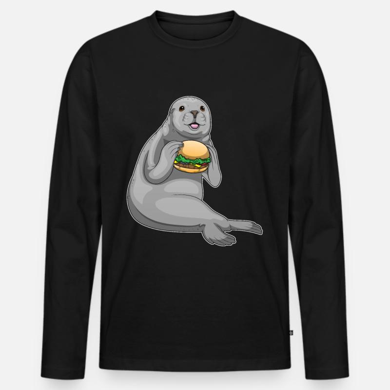 Seehund Burger - Männer Premium Bio Langarmshirt - Schwarz