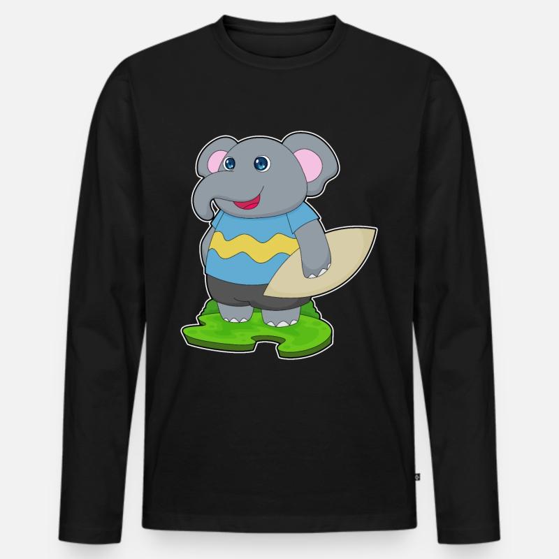 Elefant surfer surfebrett - Premium økologisk langermet T-skjorte for menn - svart