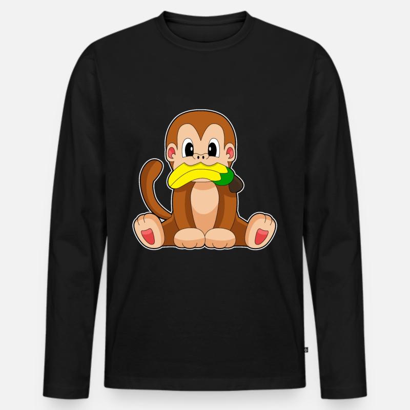 Affe Banane - Männer Premium Bio Langarmshirt - Schwarz