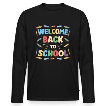 Bienvenue à l’école - T-shirt manches longues Premium bio Homme - noir - Devant - Nico (187cm)